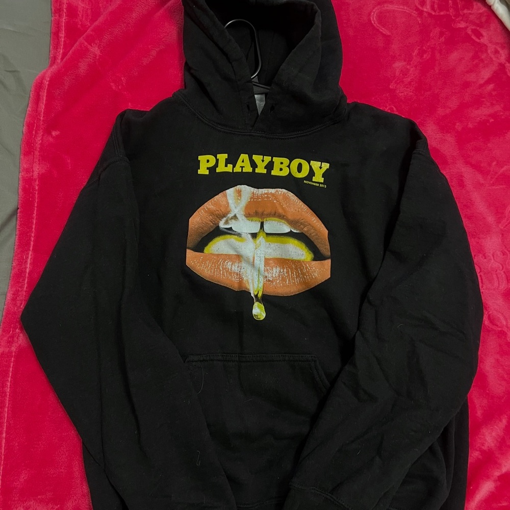 PLAYBOY Black Hoodie with Lip Graphic
